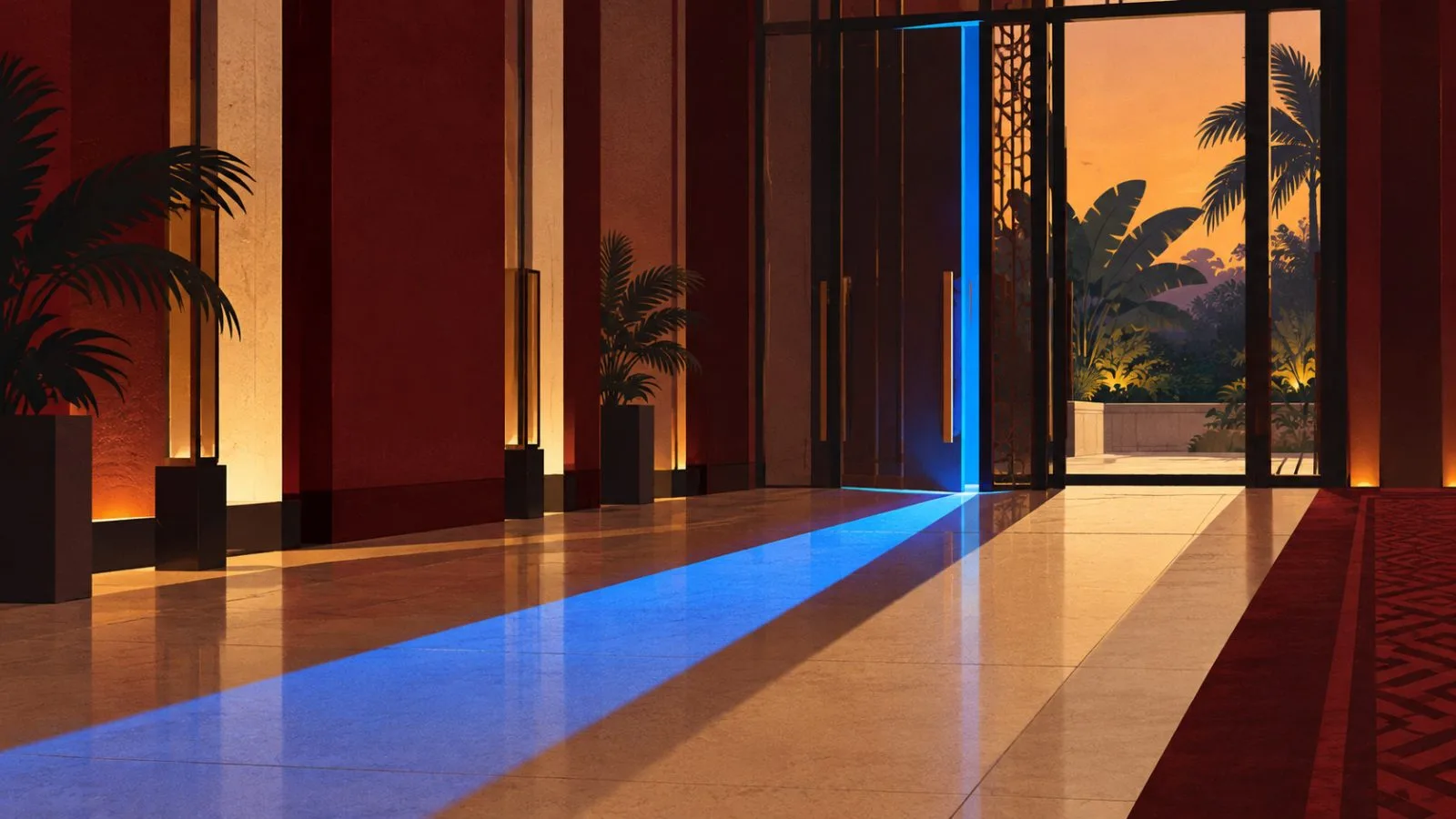 An empty conference corridor opens onto a glass entrance / TokenPost.ai