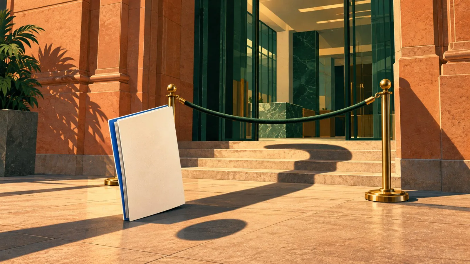 An unmarked prospectus waits behind a brass entry barrier / TokenPost.ai
