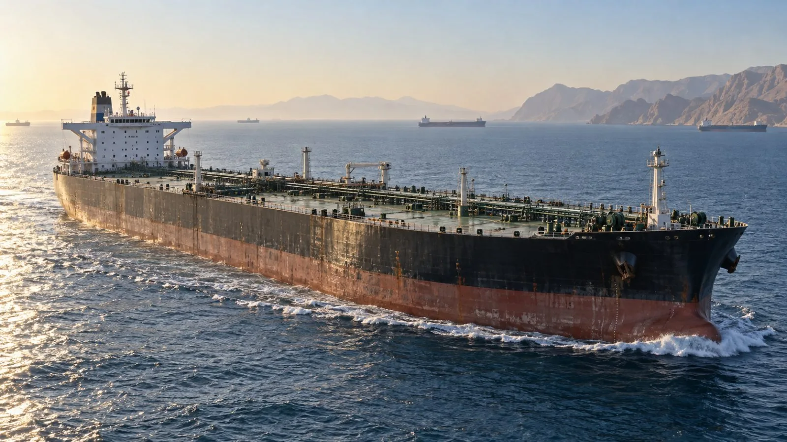 A crude tanker sails past distant vessels in morning light / TokenPost.ai