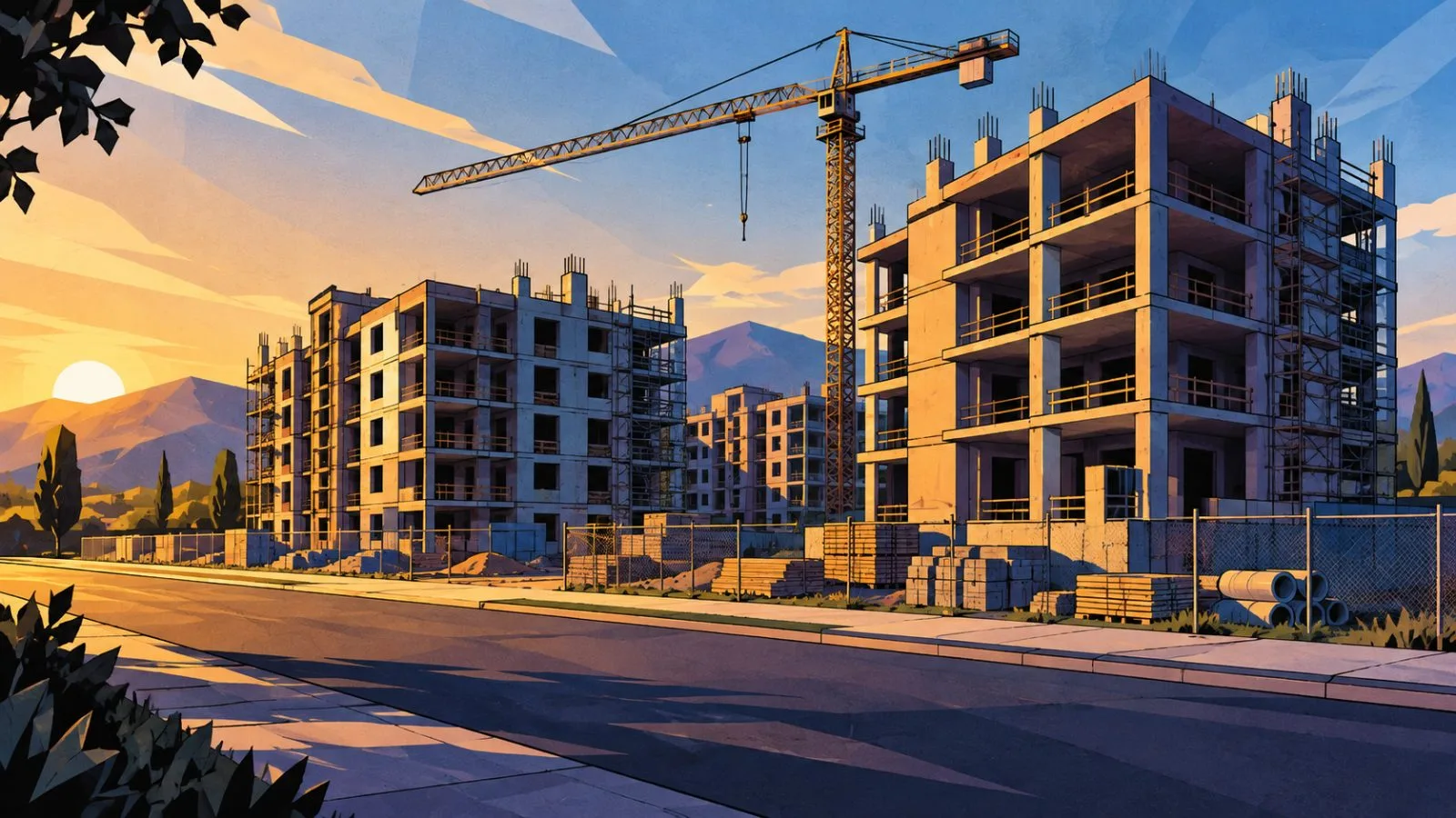 An unfinished apartment complex stands beneath a construction crane / TokenPost.ai