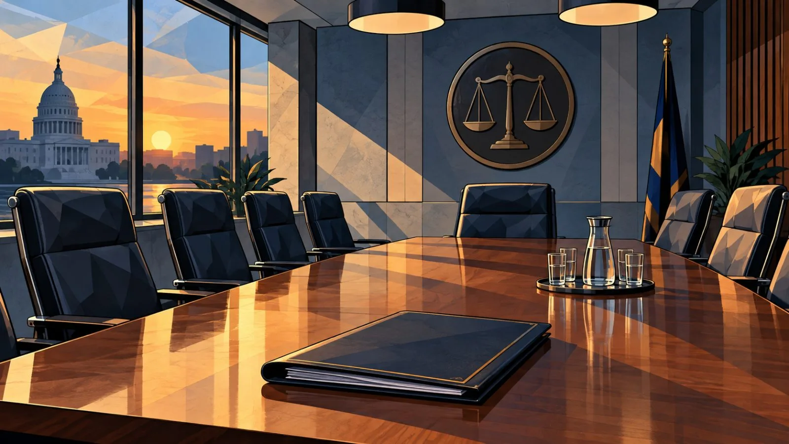 Empty chairs surround a conference table in a meeting room / TokenPost.ai