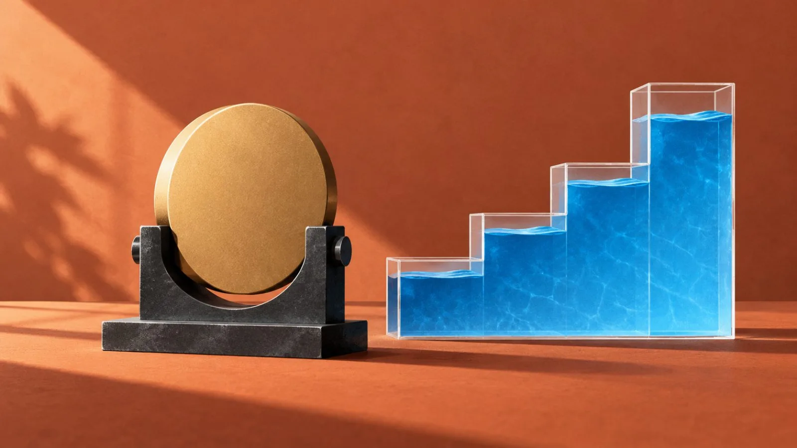 A liquidity token rests in a metal cradle beside a stepped reservoir / TokenPost.ai