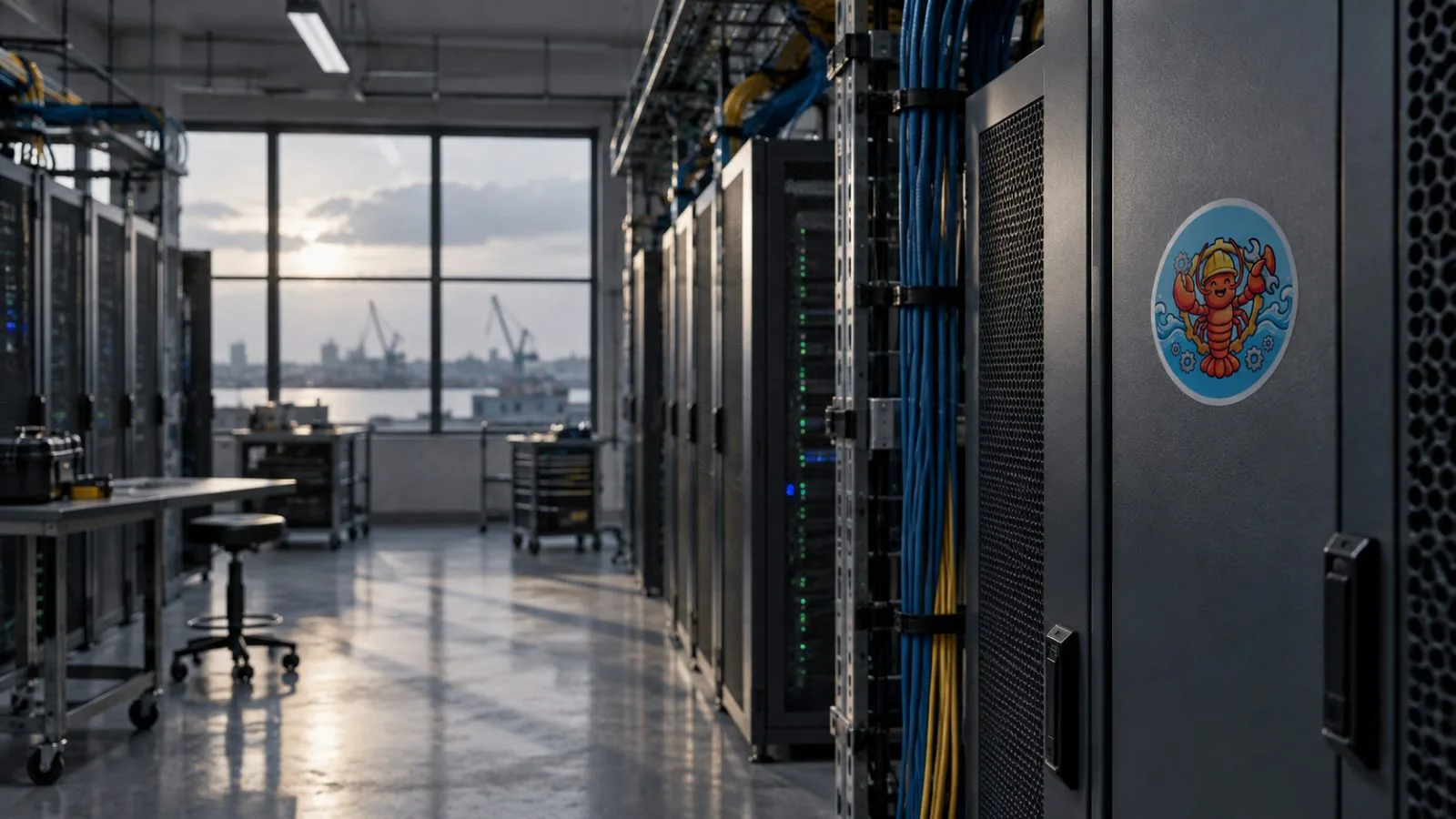 Sealed equipment cabinets and fiber-optic conduits inside a quiet facility / TokenPost.ai
