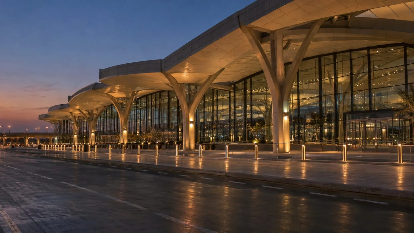 Closed airport terminal entrance under harsh nighttime floodlights / TokenPost.ai