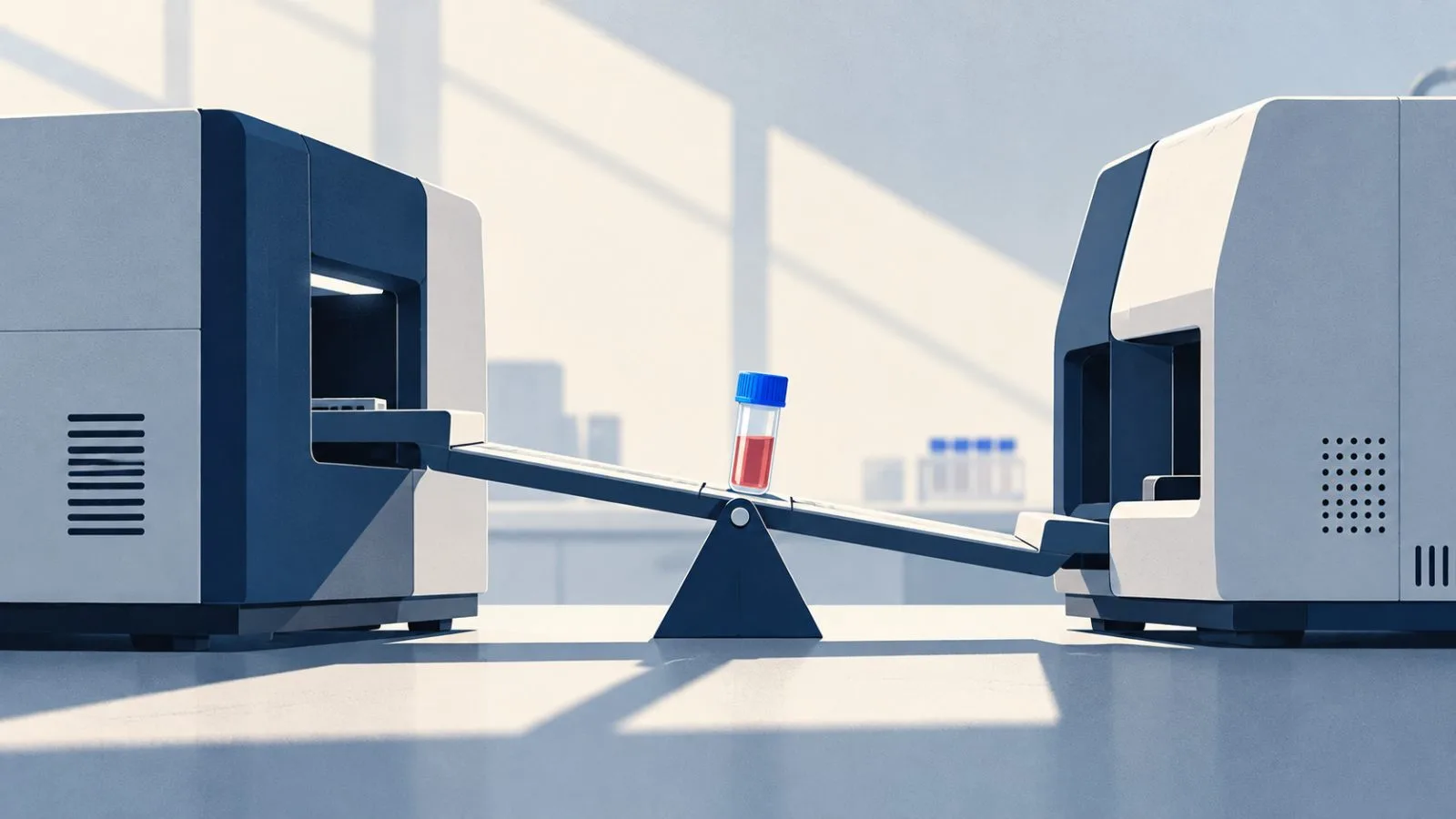 A sample vial stands between two precision diagnostic instruments / TokenPost.ai