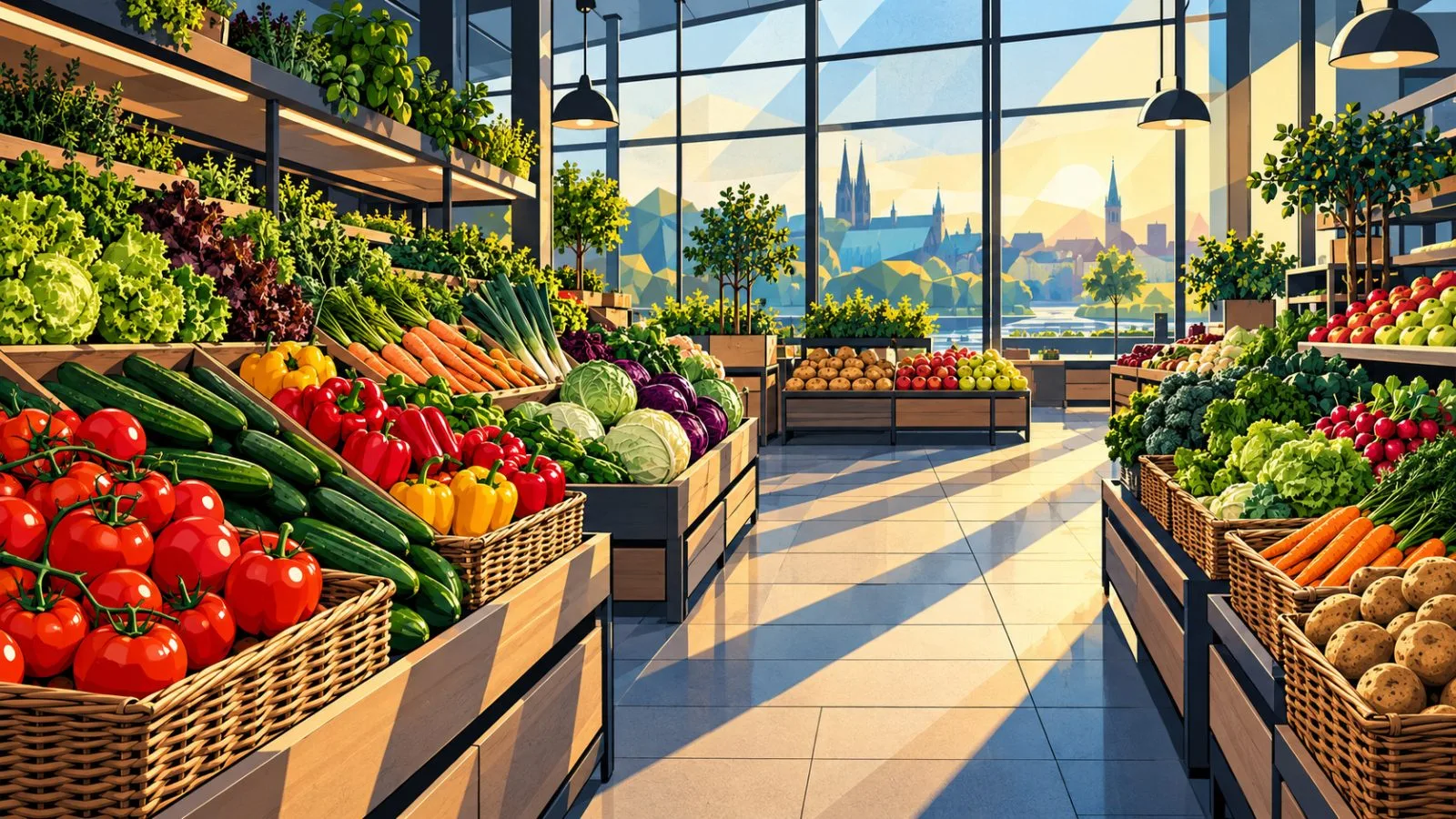 Vegetables arranged along a softly lit supermarket aisle / TokenPost.ai
