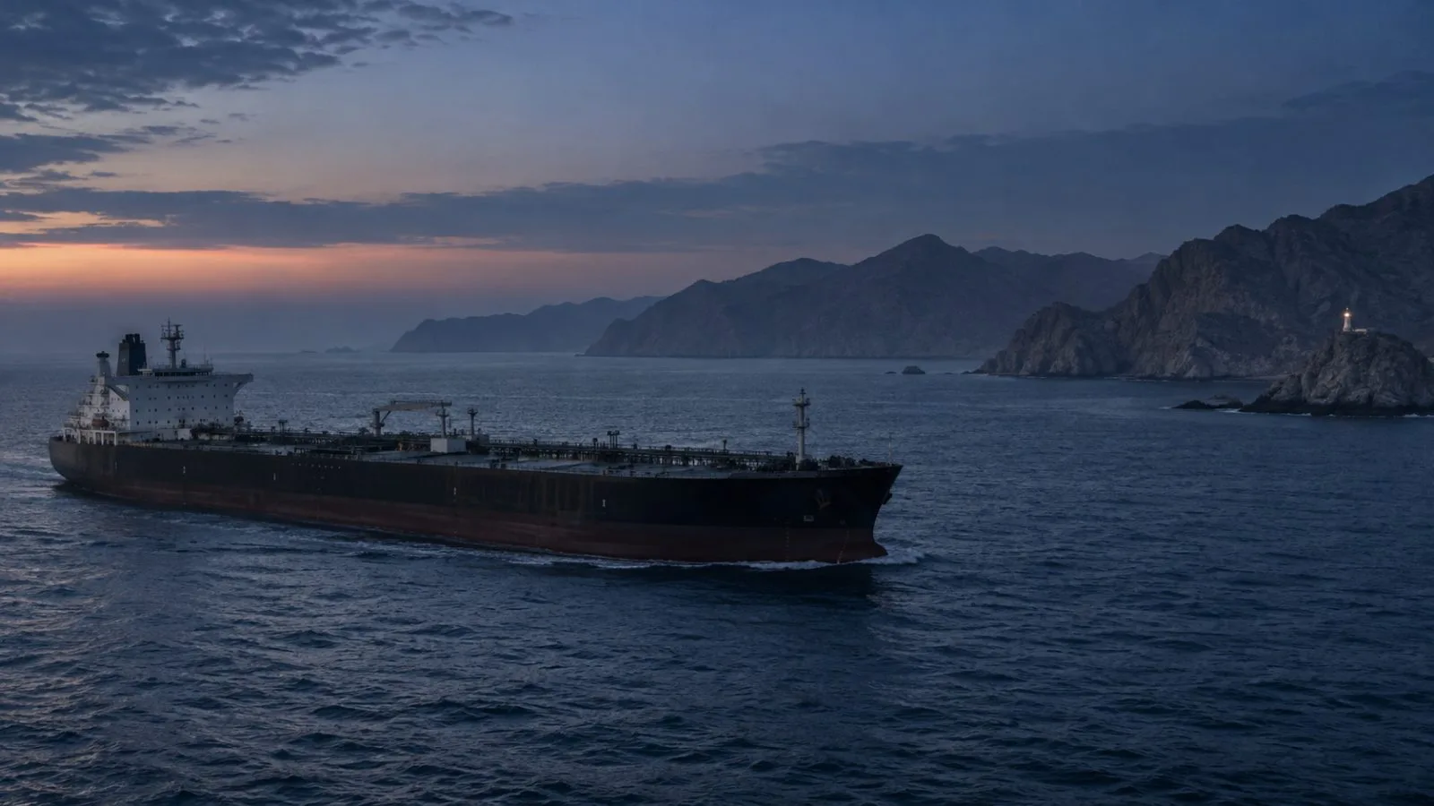 Tanker sailing darkened waters beside a rugged coastline / TokenPost.ai
