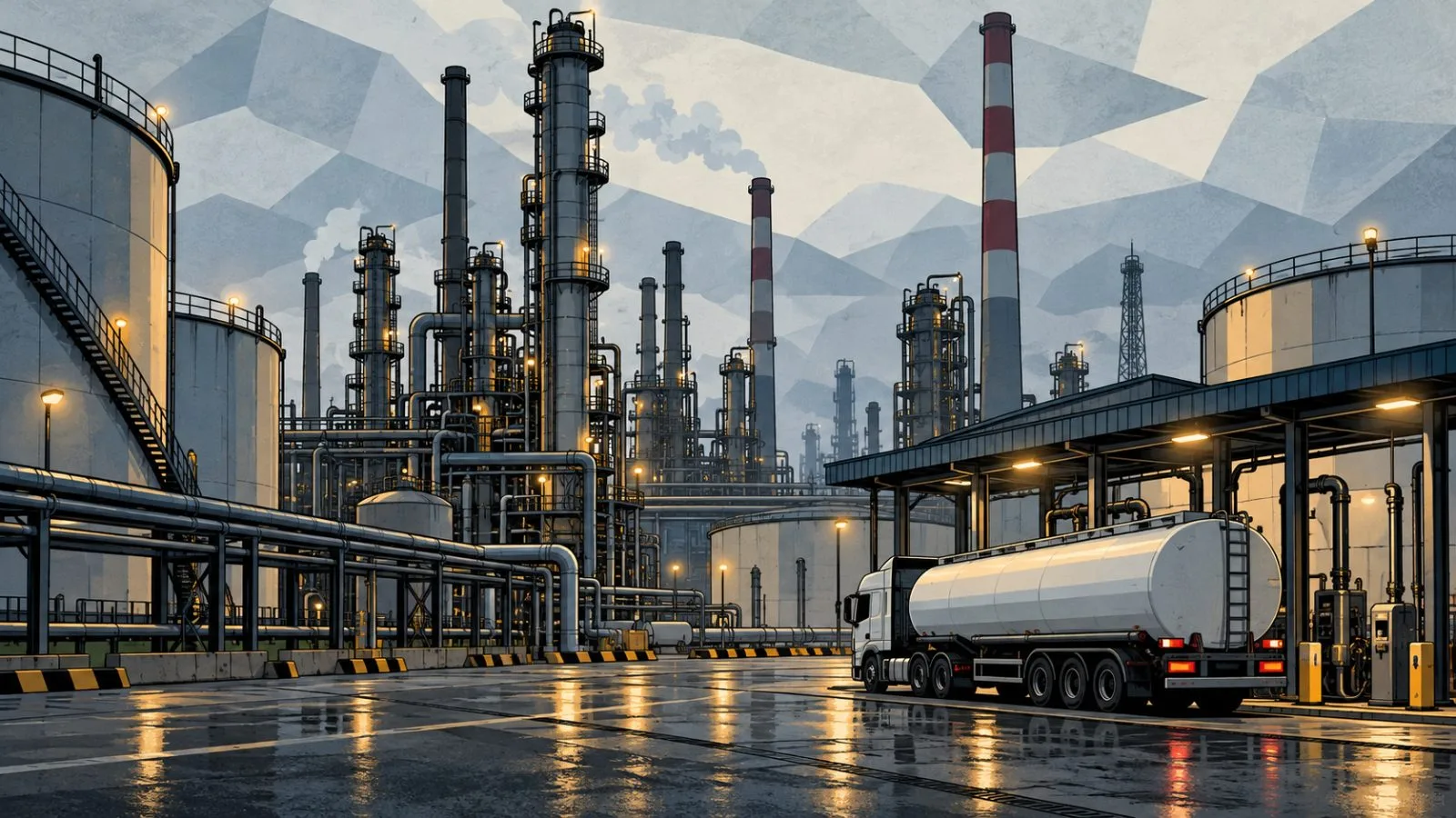 Refinery towers overlook fuel tanks beside a loading terminal / TokenPost.ai