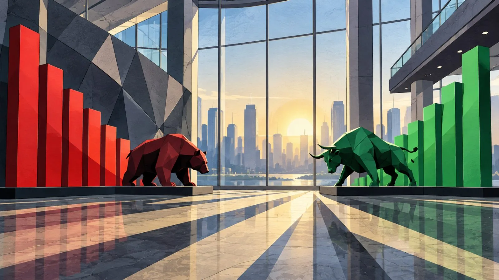 Red and green market bars stand on an exchange floor / TokenPost.ai
