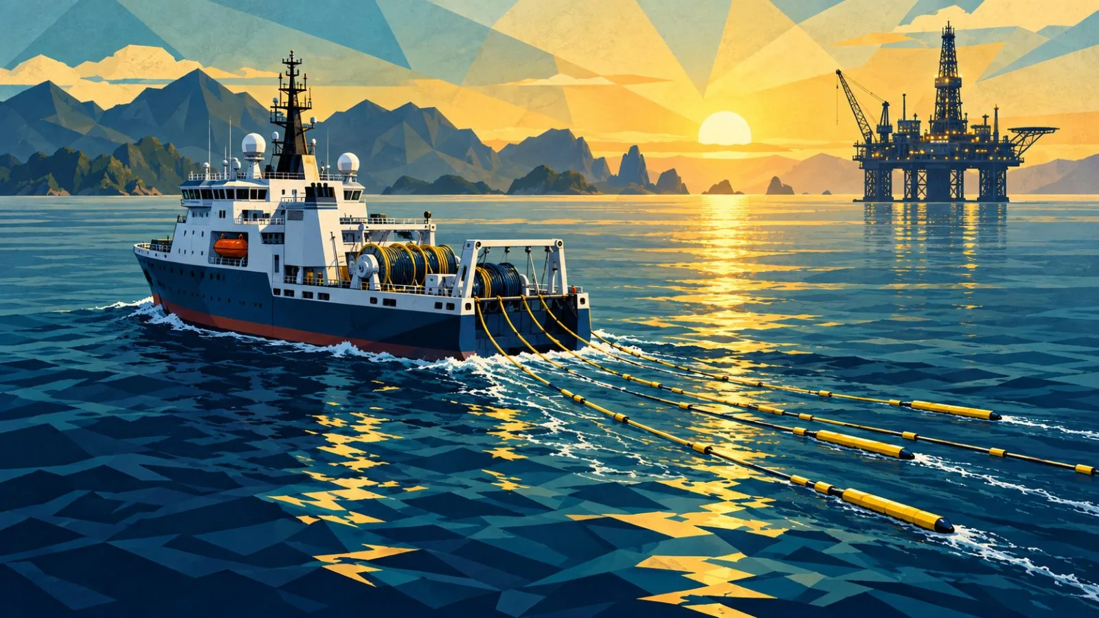 Offshore vessel surveys calm waters near a distant drilling platform / TokenPost.ai