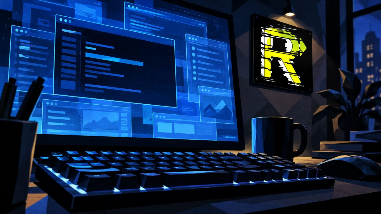 Mechanical keyboard beside a dark terminal window / TokenPost.ai