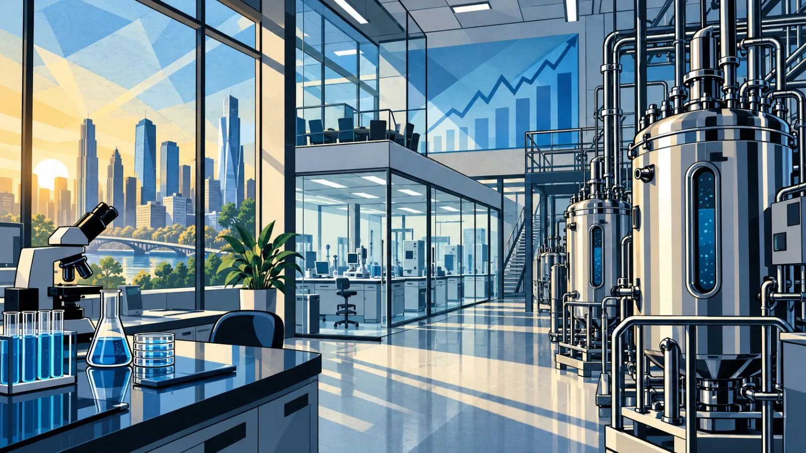 Stainless-steel bioreactors stand inside a bright modern laboratory / TokenPost.ai