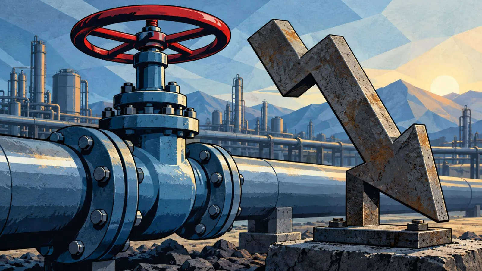 Pipeline valve beside a lowered metal price marker / TokenPost.ai