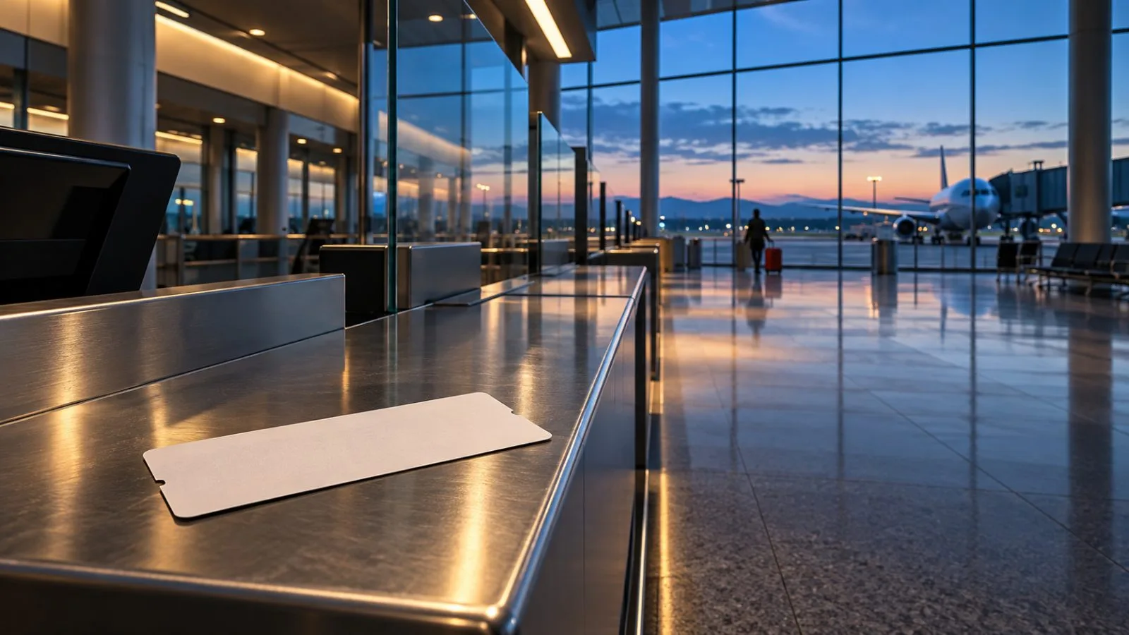 A boarding pass rests beside an empty airport ticket counter / TokenPost.ai