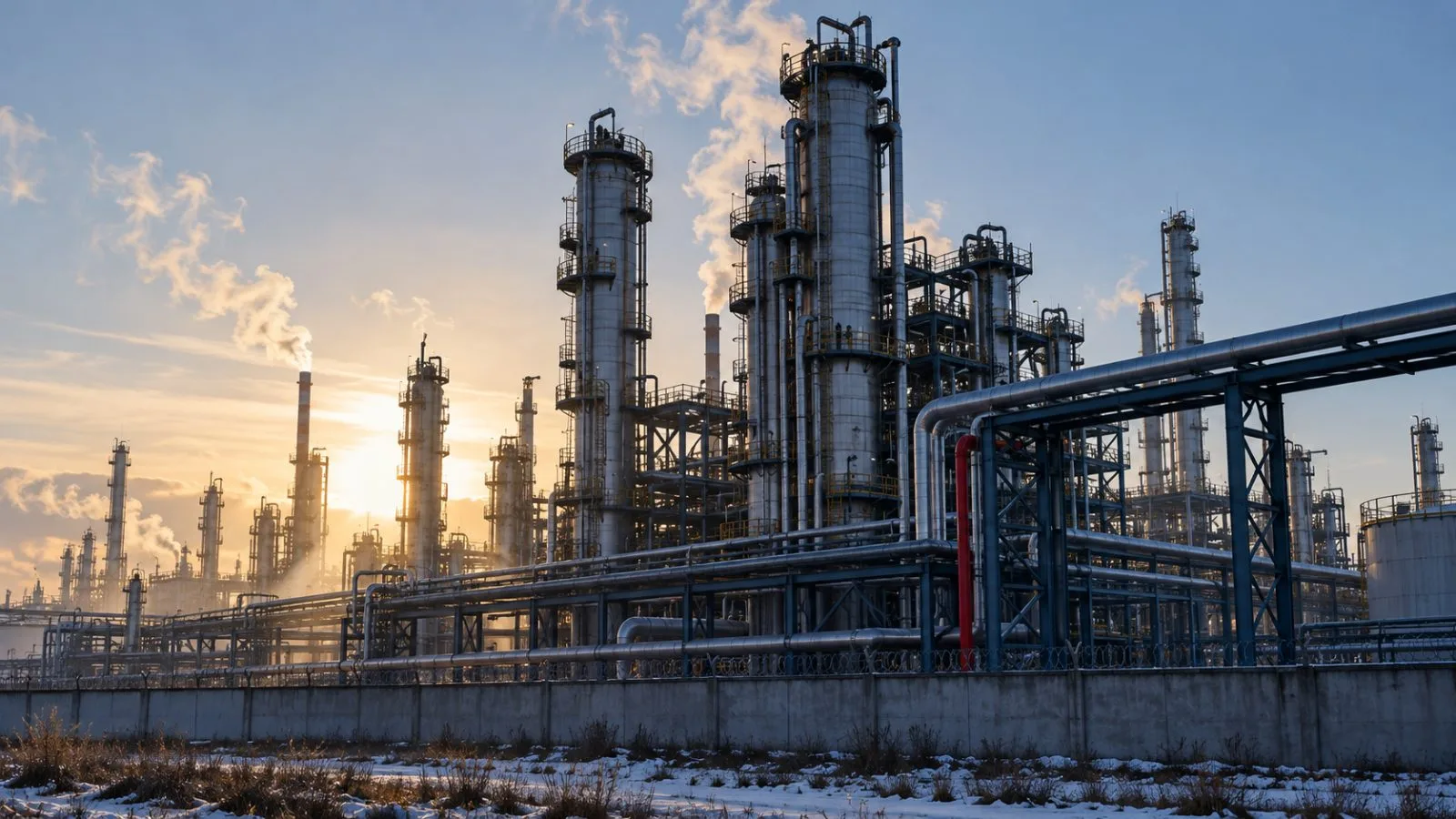 Refinery towers release thin vapor in the pale morning light / TokenPost.ai