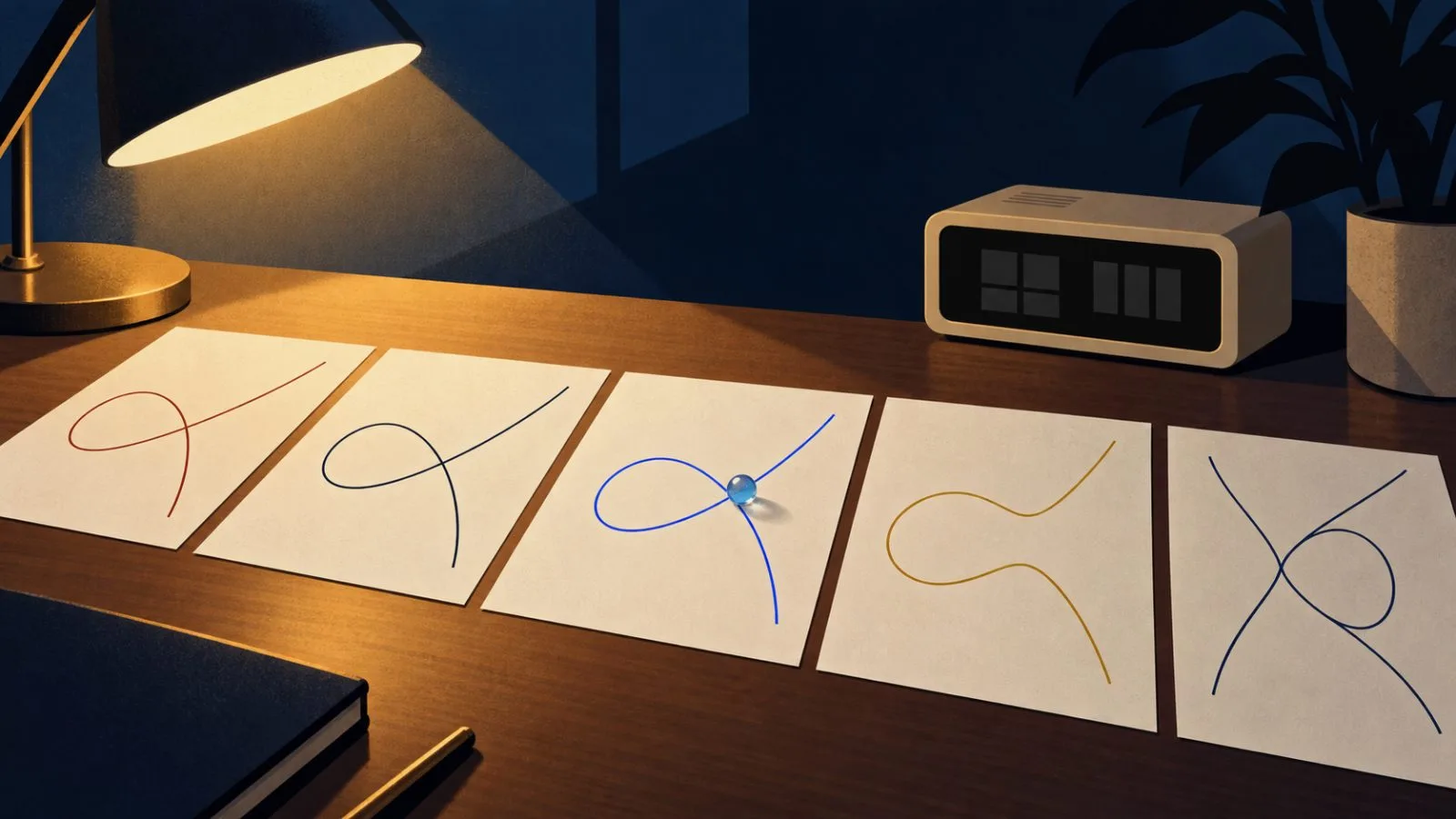 Five curved plots arranged beside a vintage digital clock / TokenPost.ai