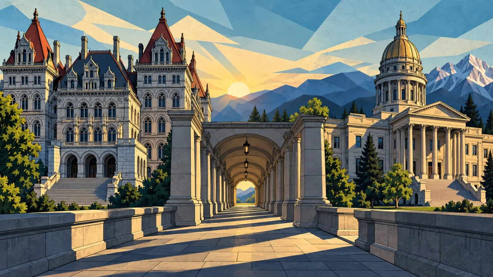Two government buildings flank a shared file on a table / TokenPost.ai