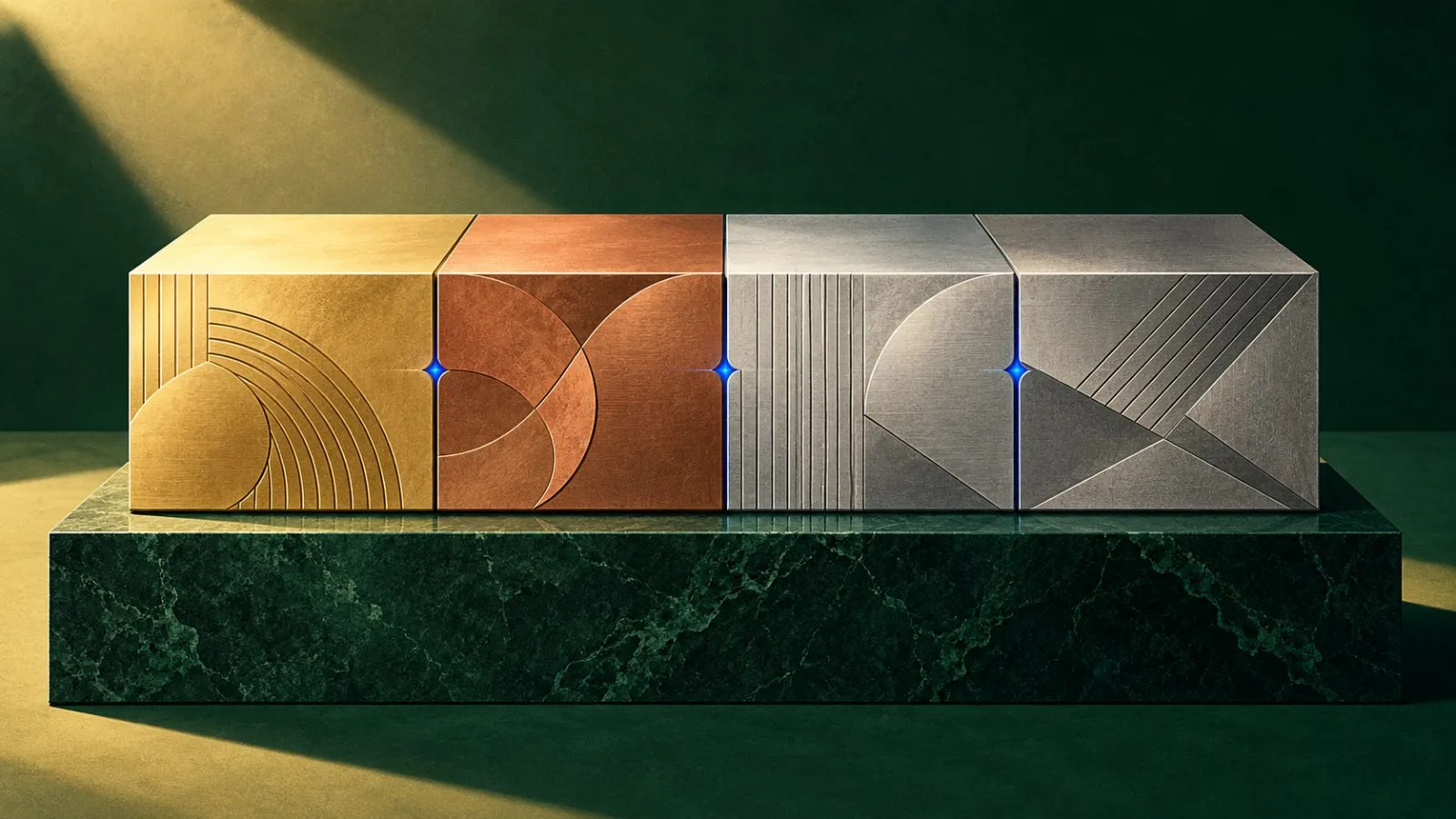 Four metal plates converge beneath a larger sovereign bond slab / TokenPost.ai