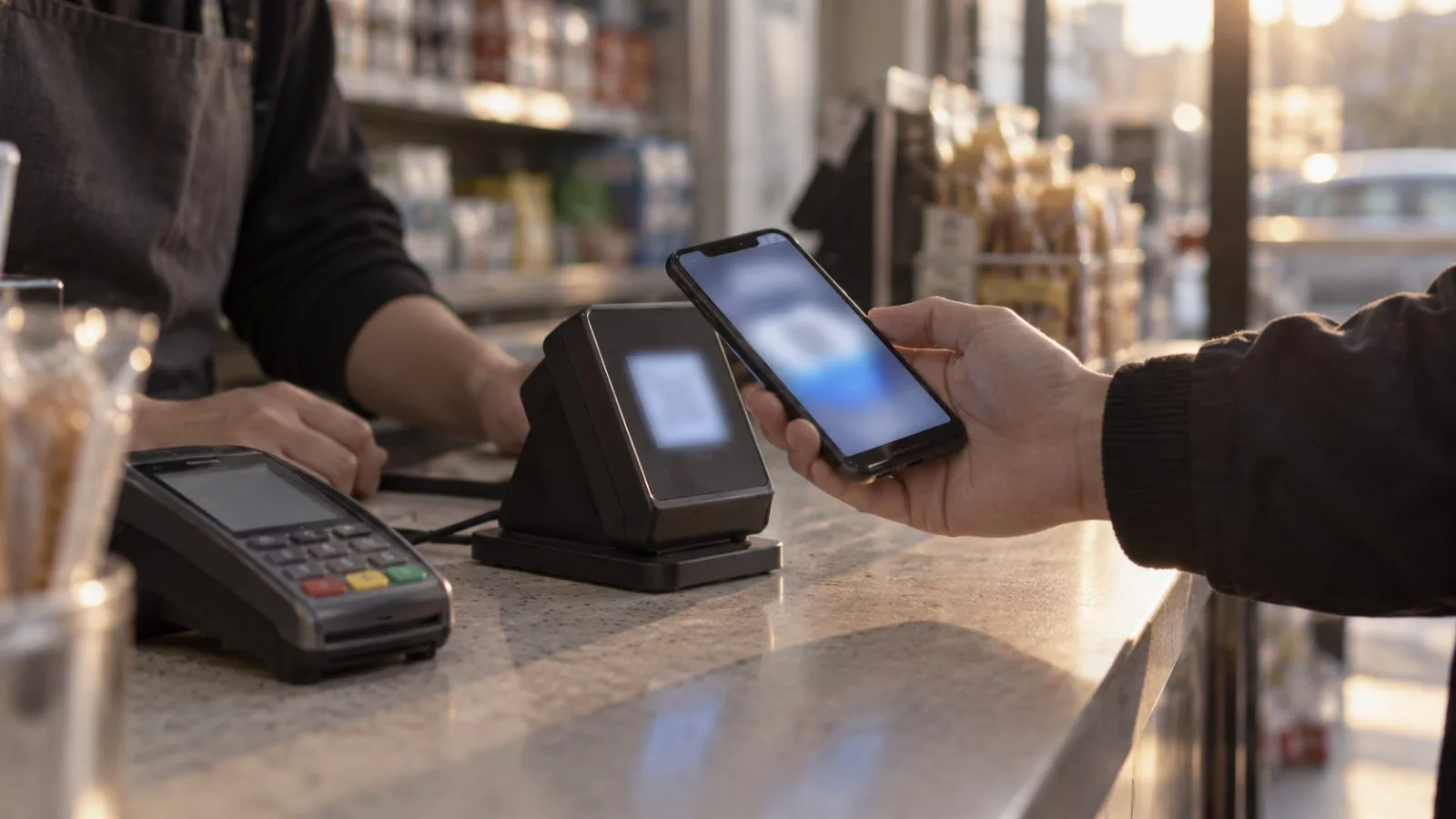 Smartphone scanning a QR code beside a merchant terminal / TokenPost.ai