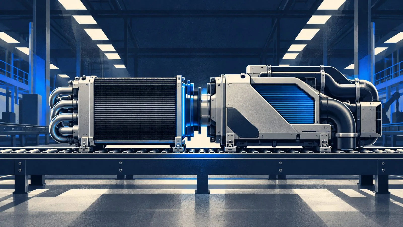Two thermal-control assemblies meet on a factory conveyor / TokenPost.ai
