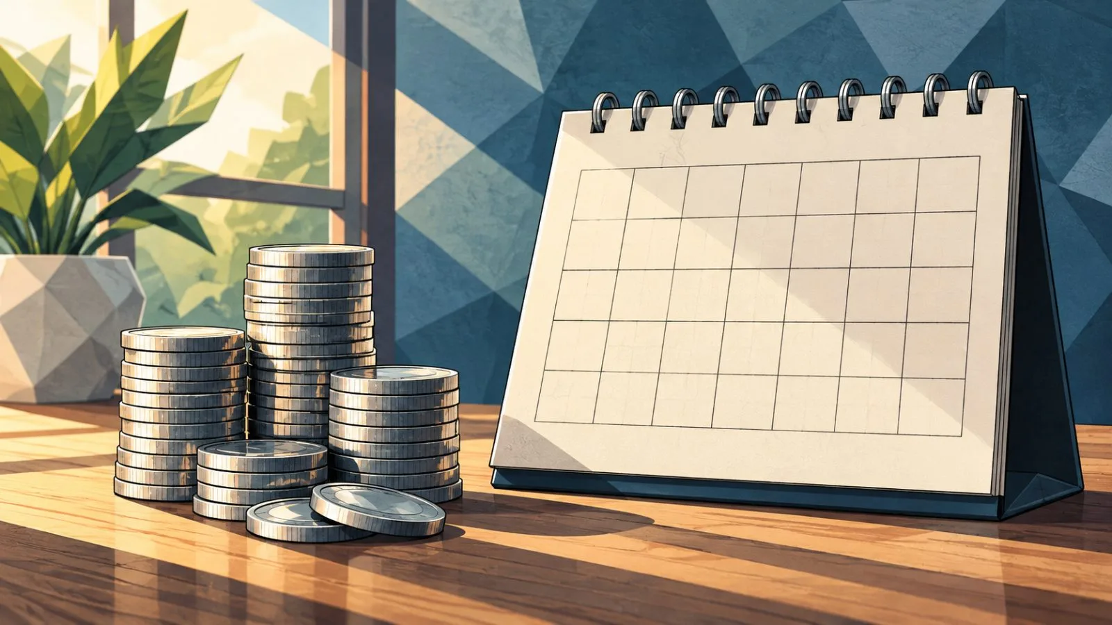 Silver coins beside a blank calendar page in morning light / TokenPost.ai