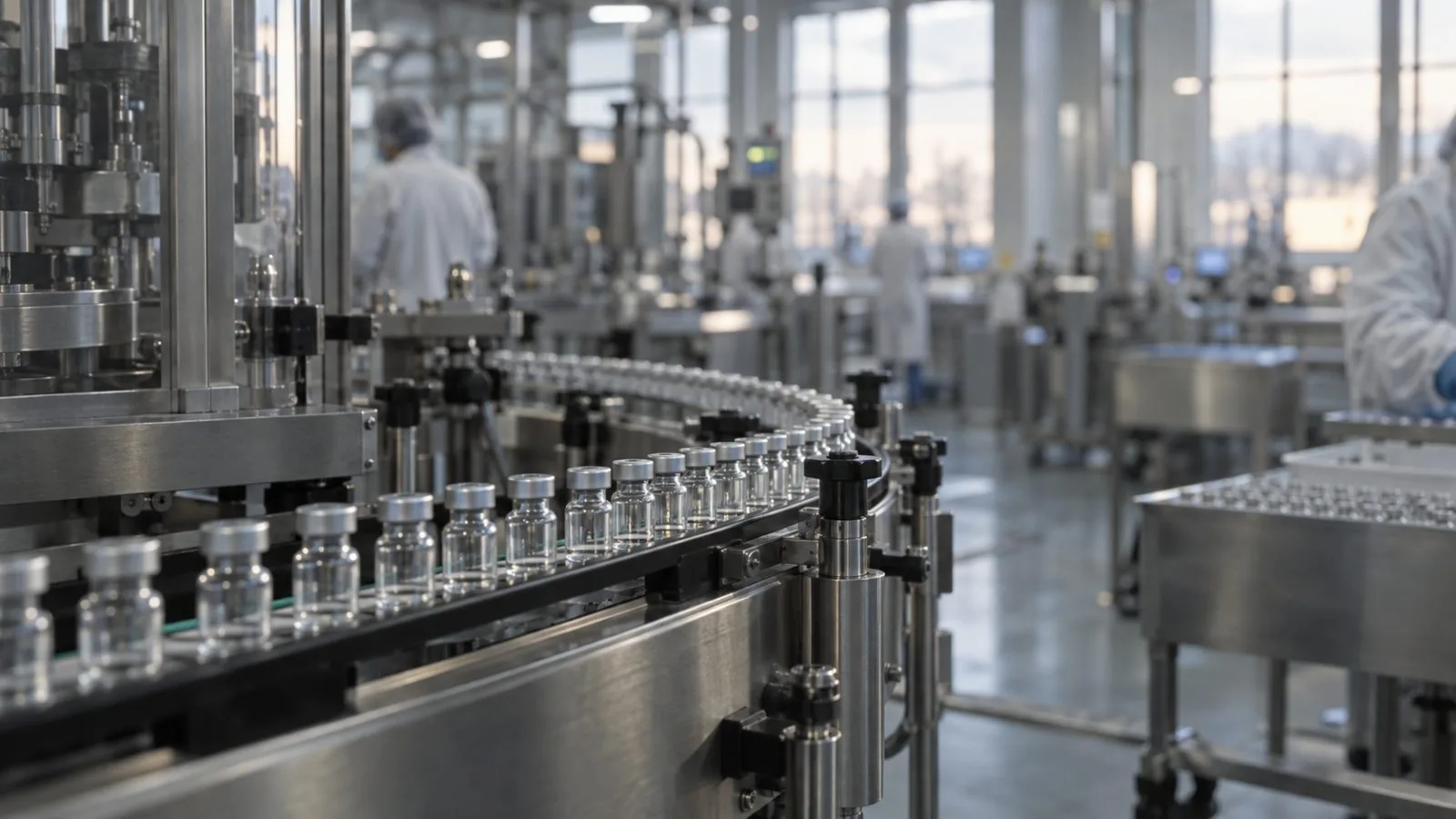Sealed vaccine vials moving through a sterile manufacturing line / TokenPost.ai