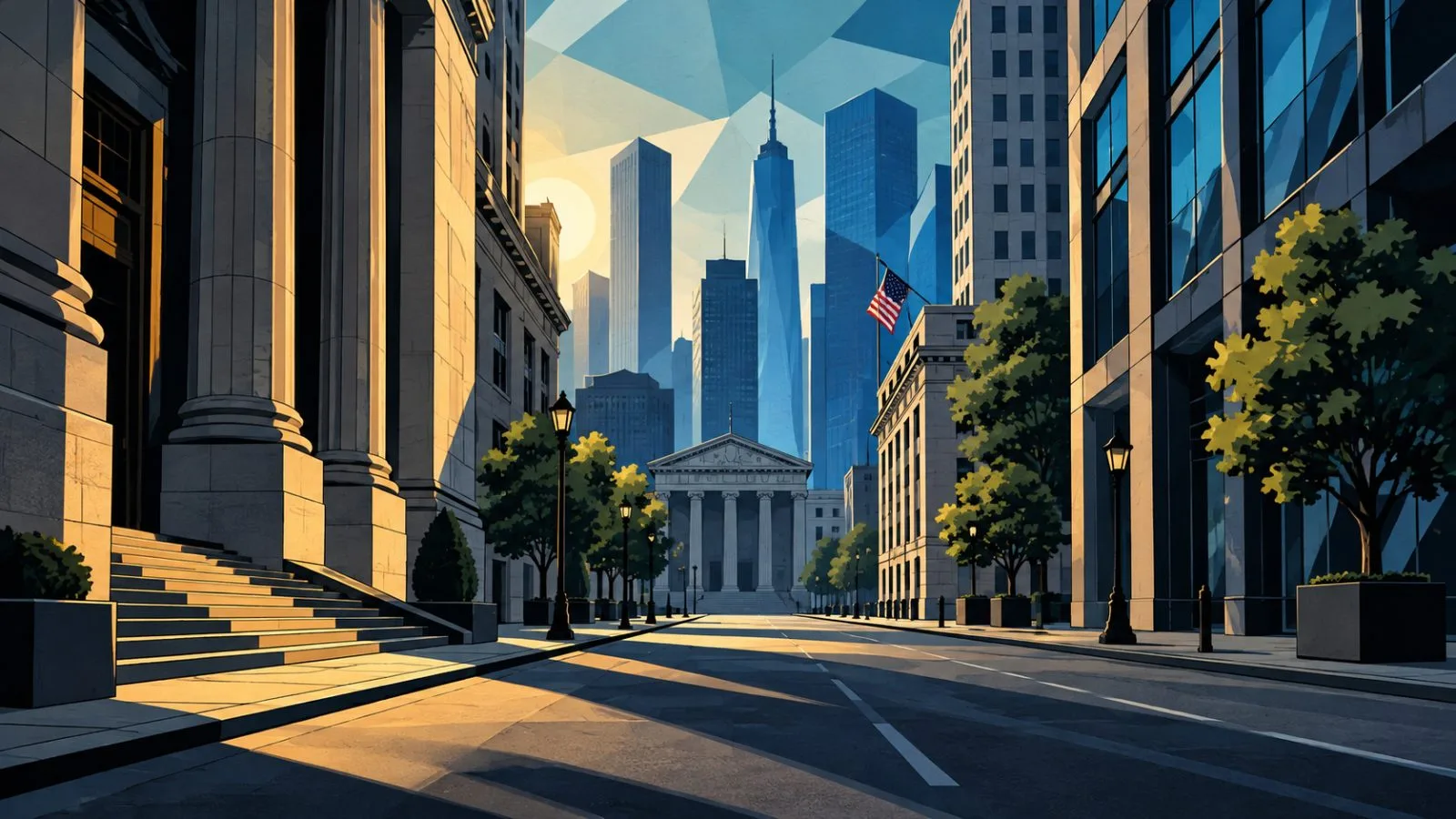Financial district towers illuminated by early morning sunlight / TokenPost.ai