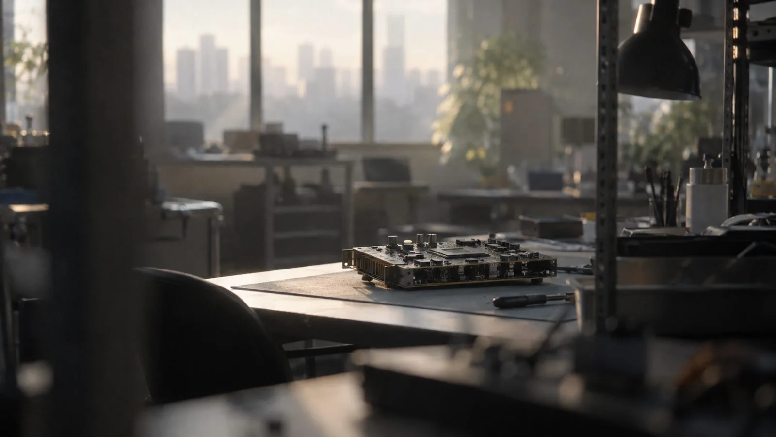 An unmarked accelerator board rests on a laboratory workbench / TokenPost.ai