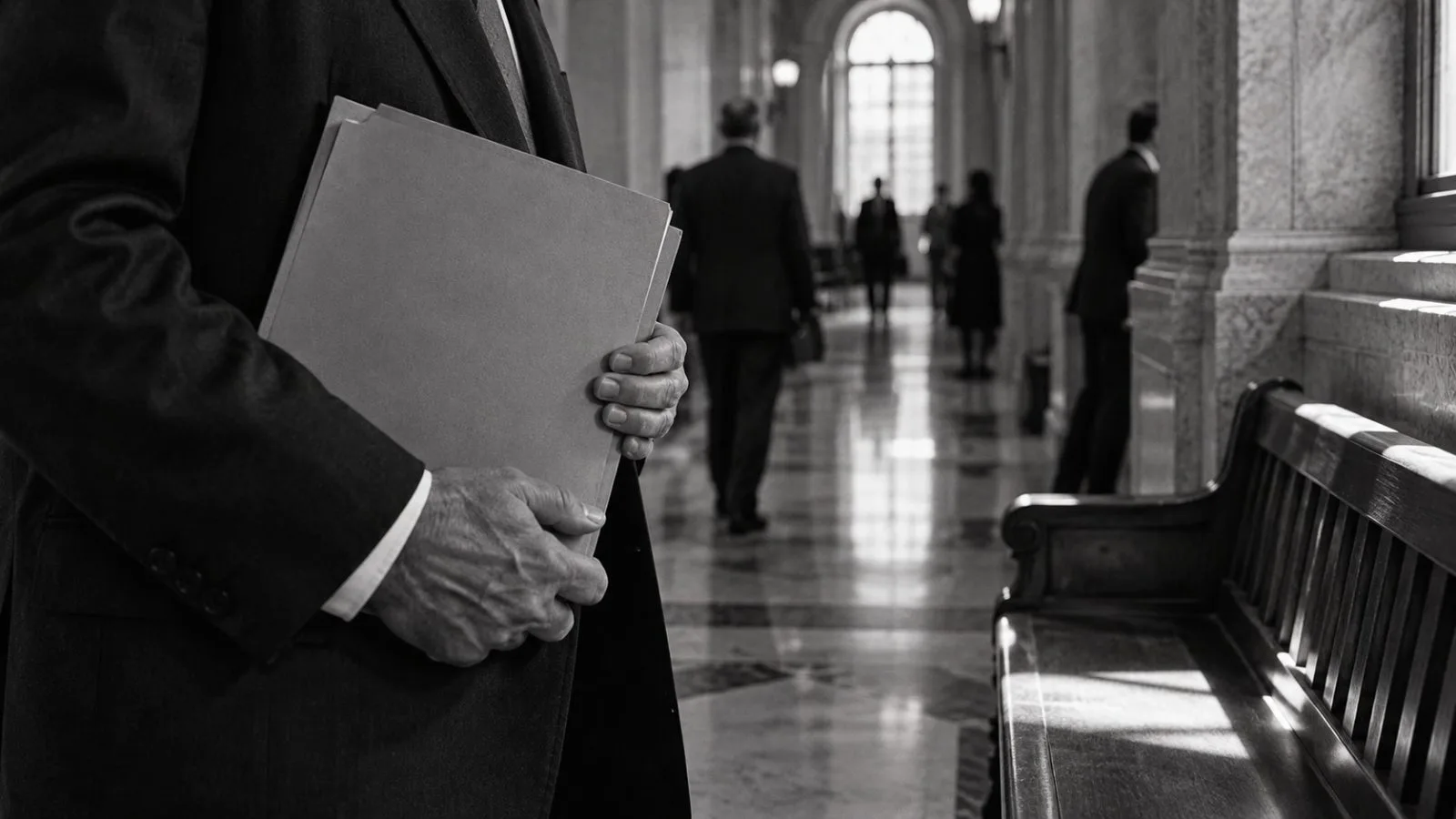 Anonymous hands hold a blank legislative folder in a Senate hallway / TokenPost.ai