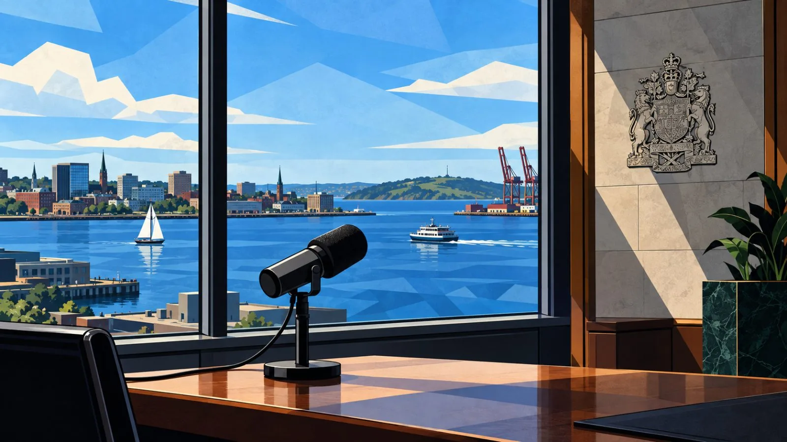 Microphone beside a window overlooking Halifax harbor / TokenPost.ai