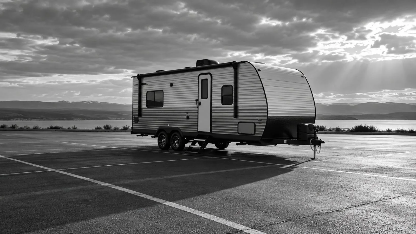 A lone travel trailer sits on a quiet, open display lot / TokenPost.ai
