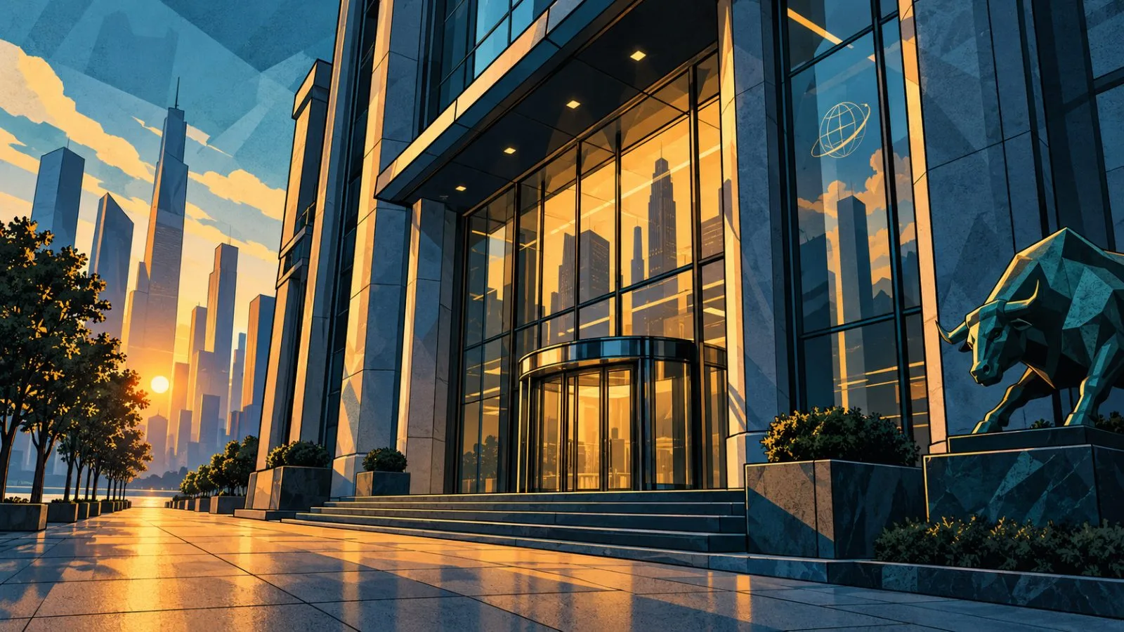 Glass exchange entrance reflecting the pale morning sky / TokenPost.ai