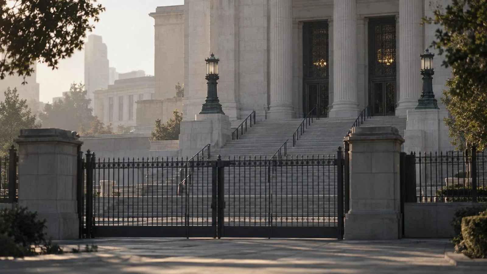 A closed security gate stands before a California federal courthouse / TokenPost.ai