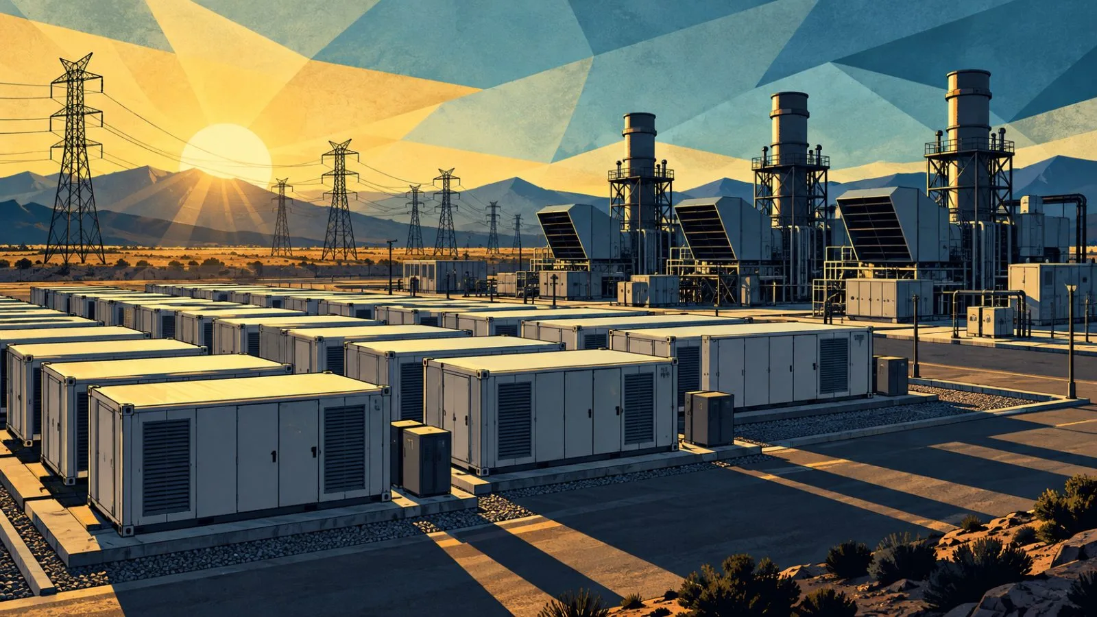 Battery containers stand beside turbines beneath early morning light / TokenPost.ai
