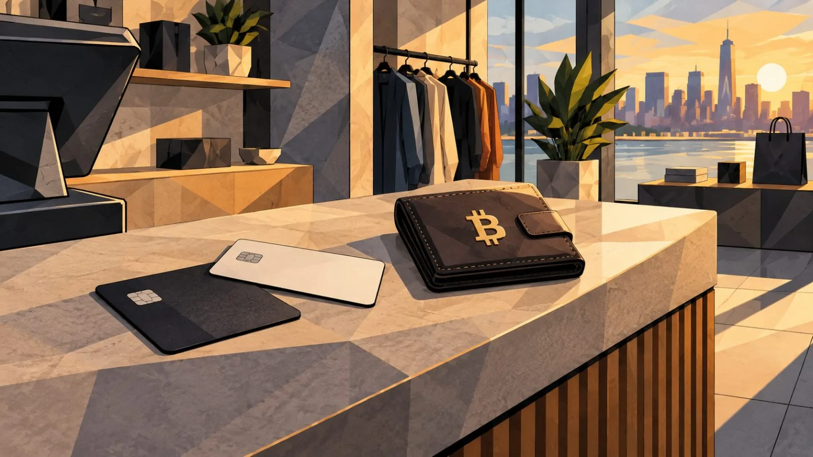 Payment cards and a Bitcoin wallet on a retail counter / TokenPost.ai