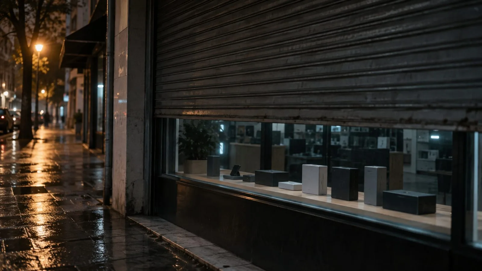 Closed storefront with boxed hardware wallets behind glass / TokenPost.ai