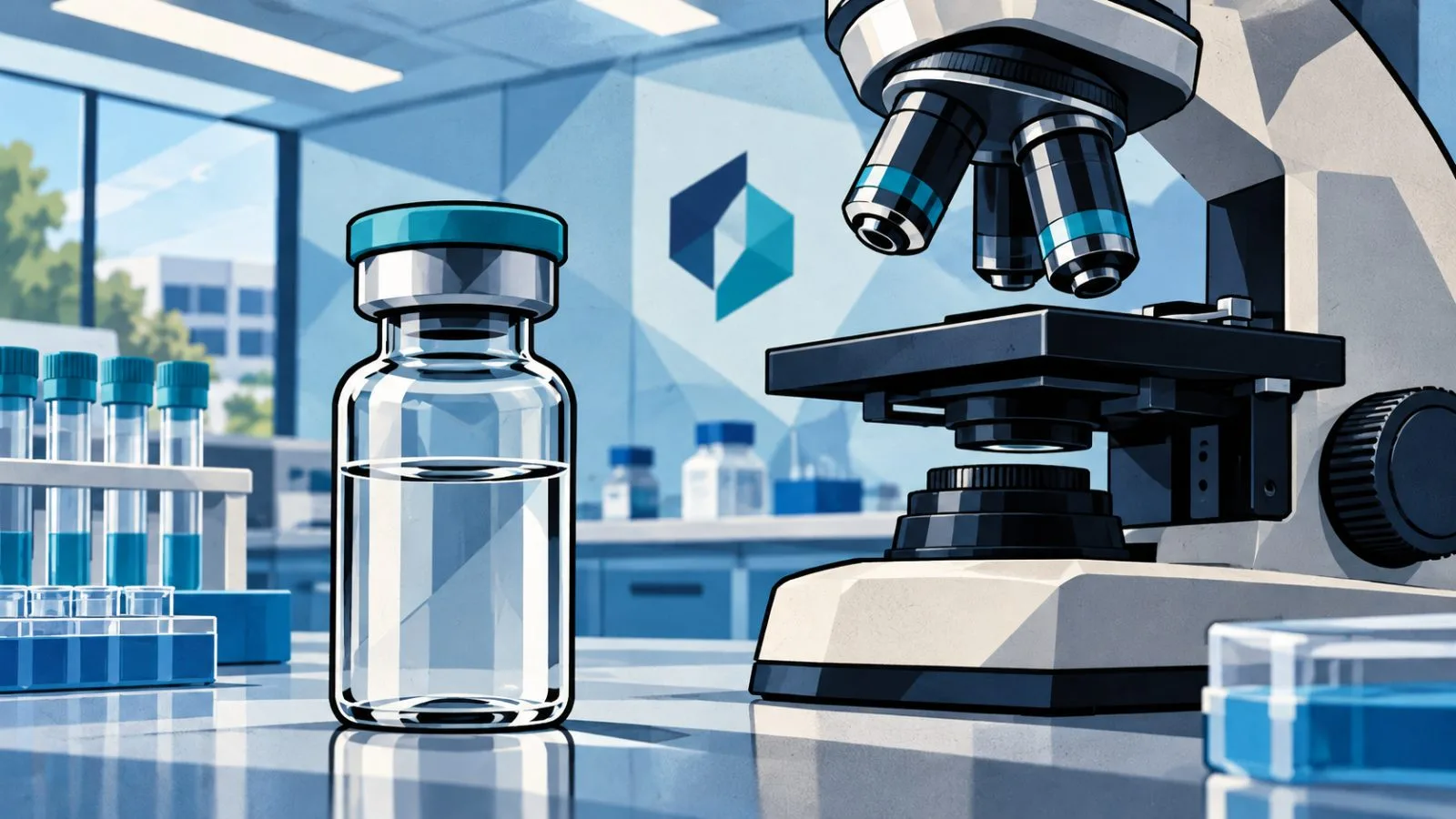 Unmarked pharmaceutical vial beside glassware on a research bench / TokenPost.ai