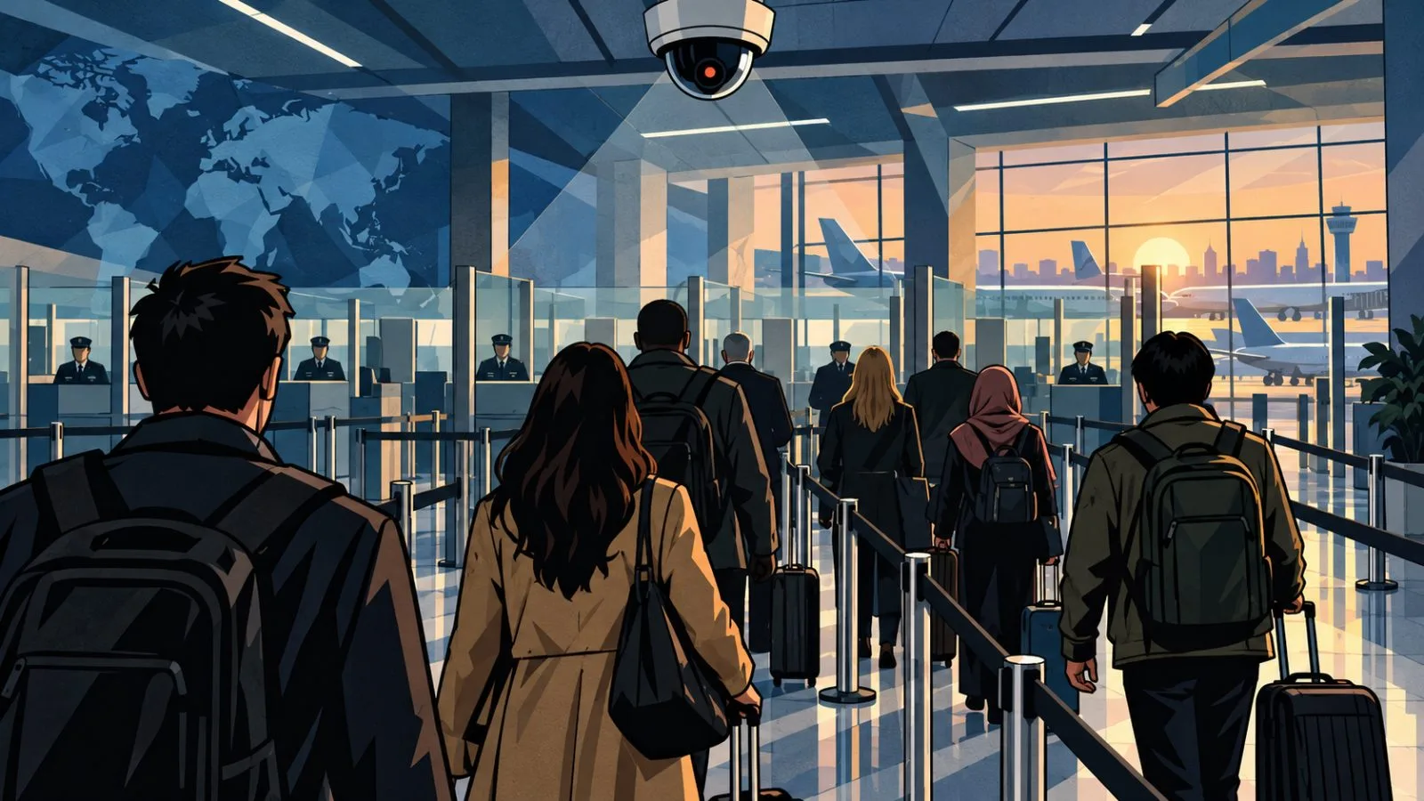Travelers pass beneath a facial-recognition camera at airport arrivals / TokenPost.ai