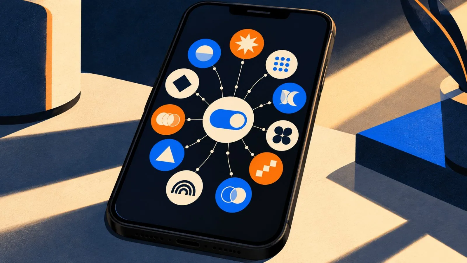 A phone screen displays a grid of unlabeled network tiles / TokenPost.ai