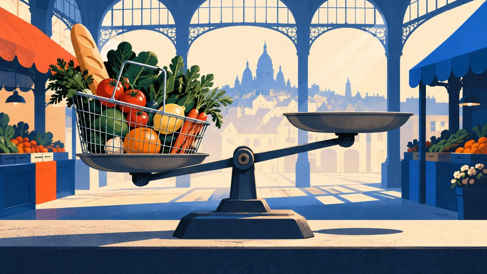 A produce basket balances across dipping and rising market scales / TokenPost.ai