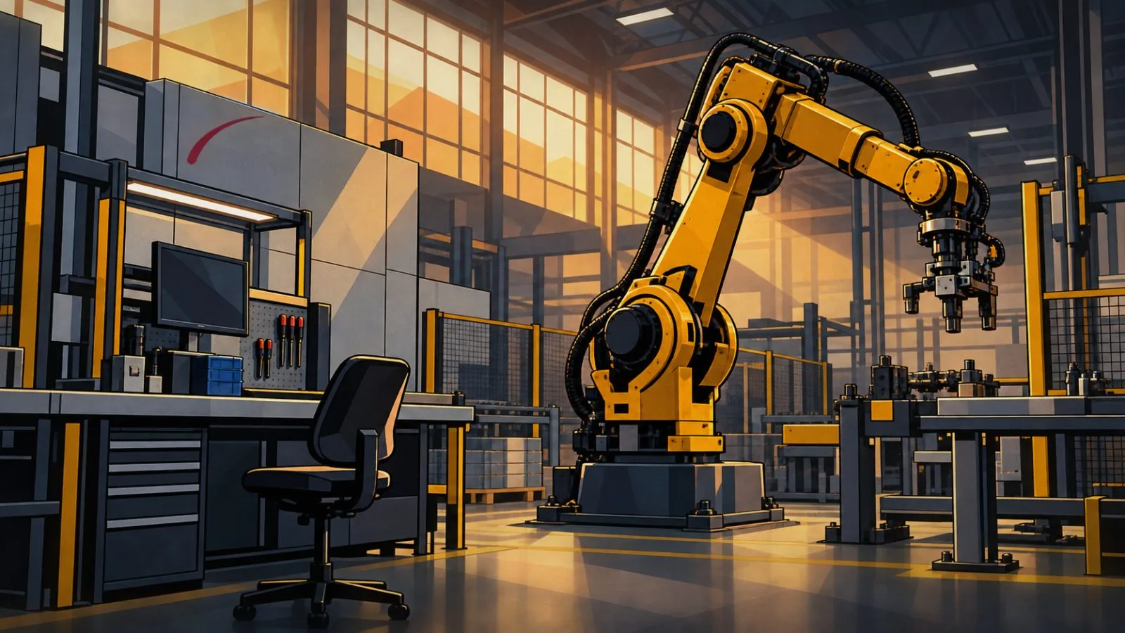 Industrial robotic arm operates beside an empty worker station / TokenPost.ai