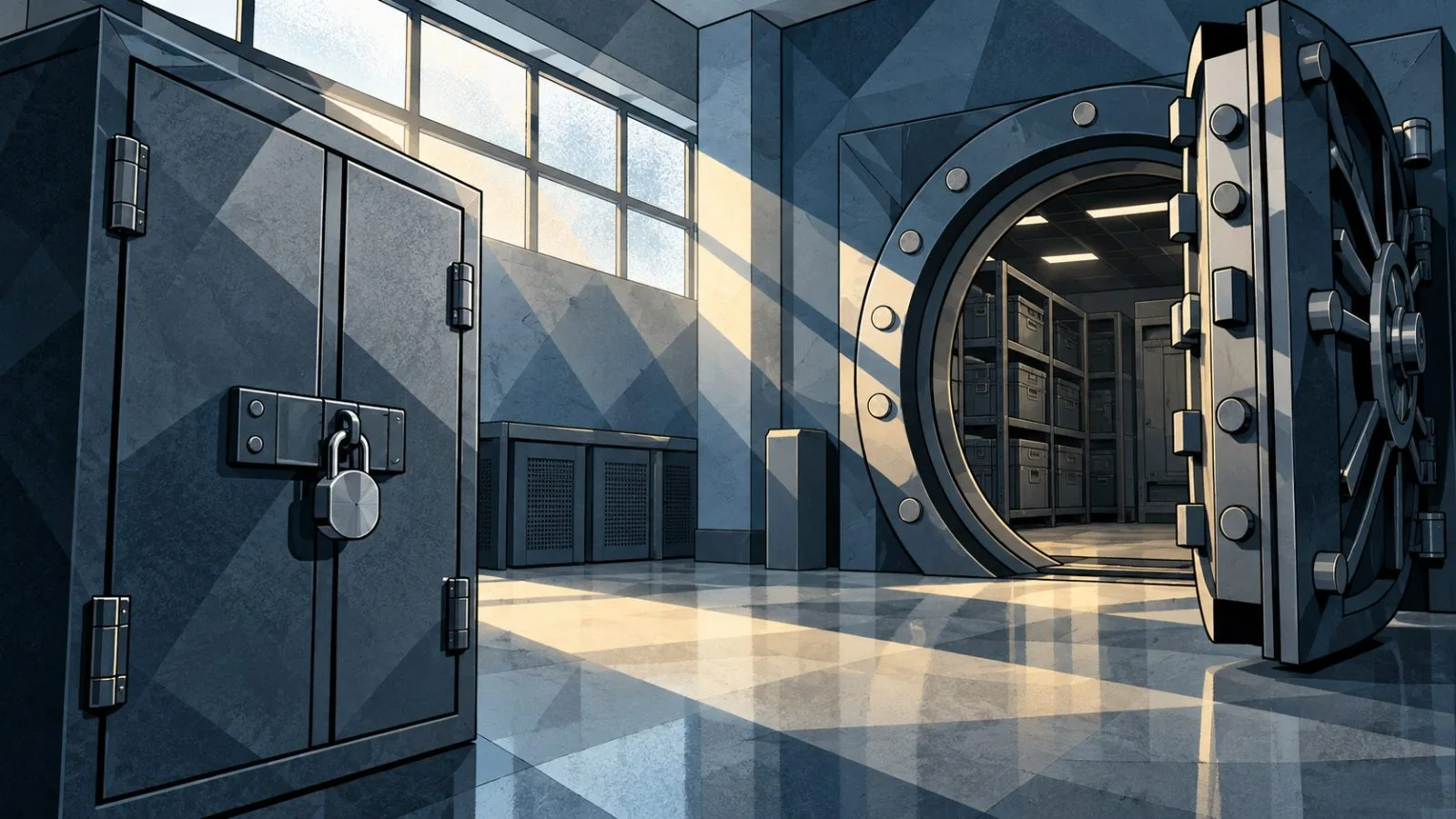 A locked steel cabinet stands in an empty exchange security room / TokenPost.ai