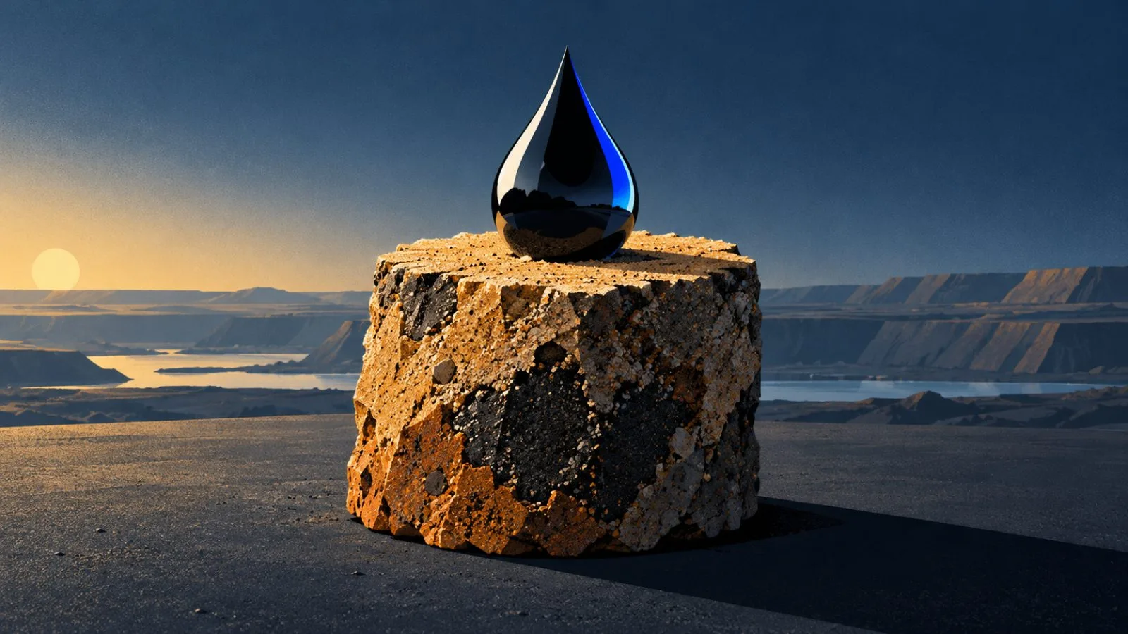A polished oil droplet rests on a rough oil-sands core sample / TokenPost.ai