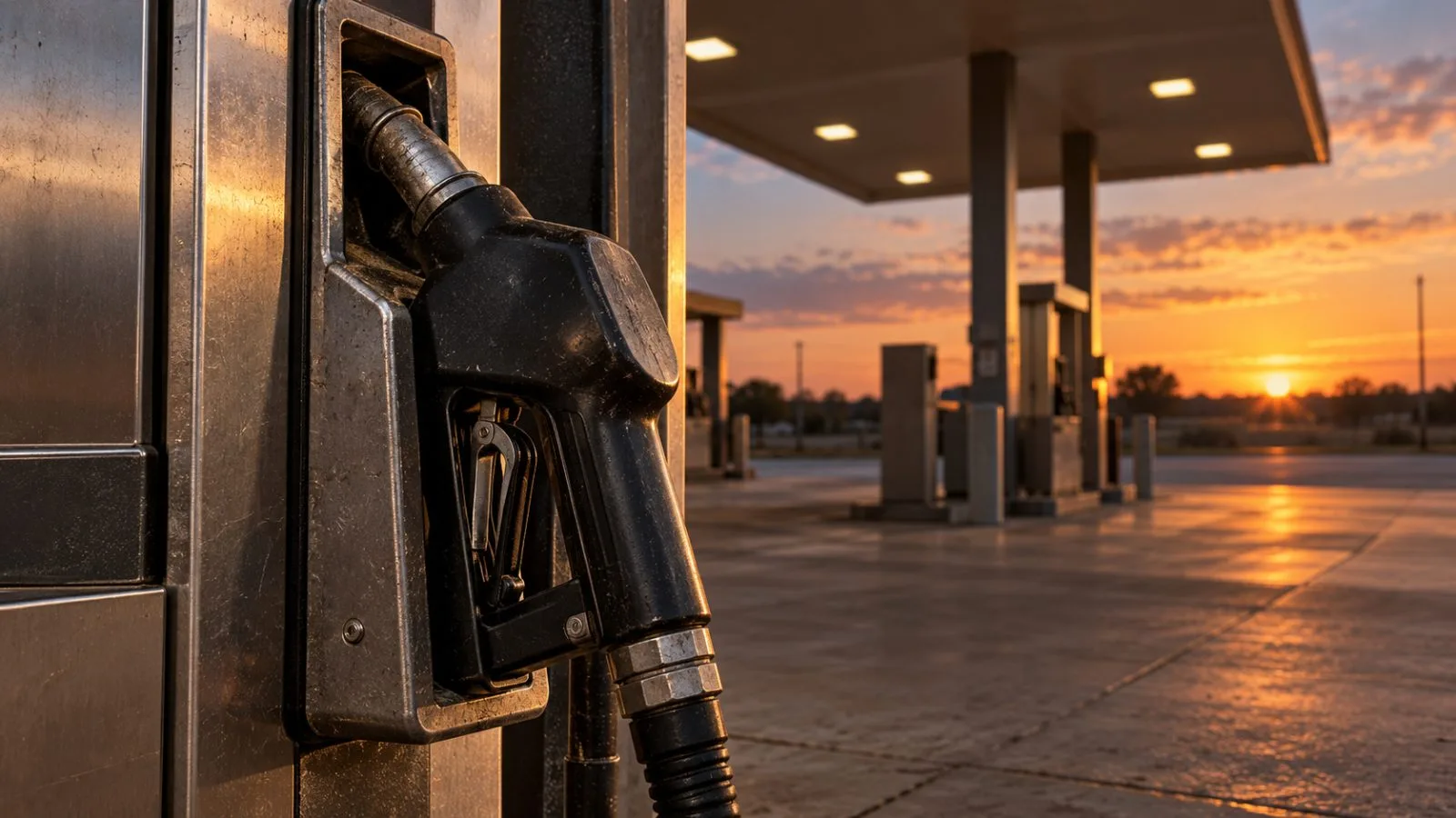 A diesel nozzle rests beside a quiet fuel station pump / TokenPost.ai