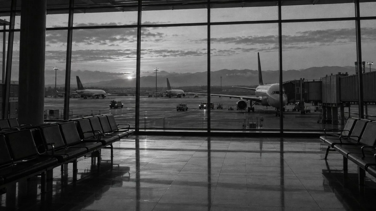 Grounded passenger aircraft sit beside an empty airport terminal / TokenPost.ai