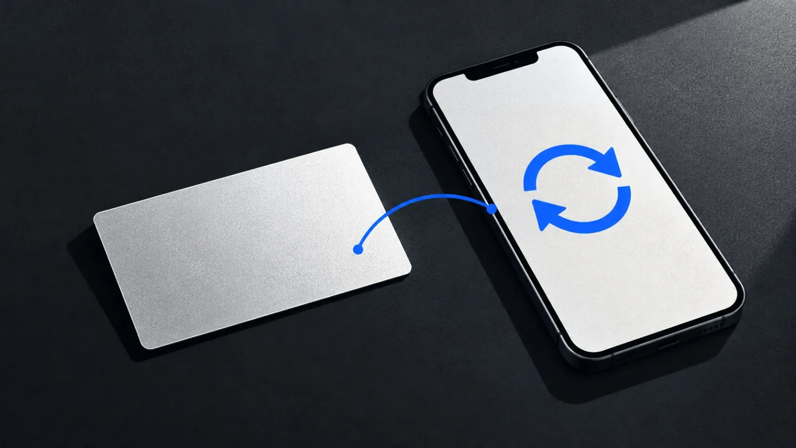A silver note card rests beside a phone showing circular arrows / TokenPost.ai