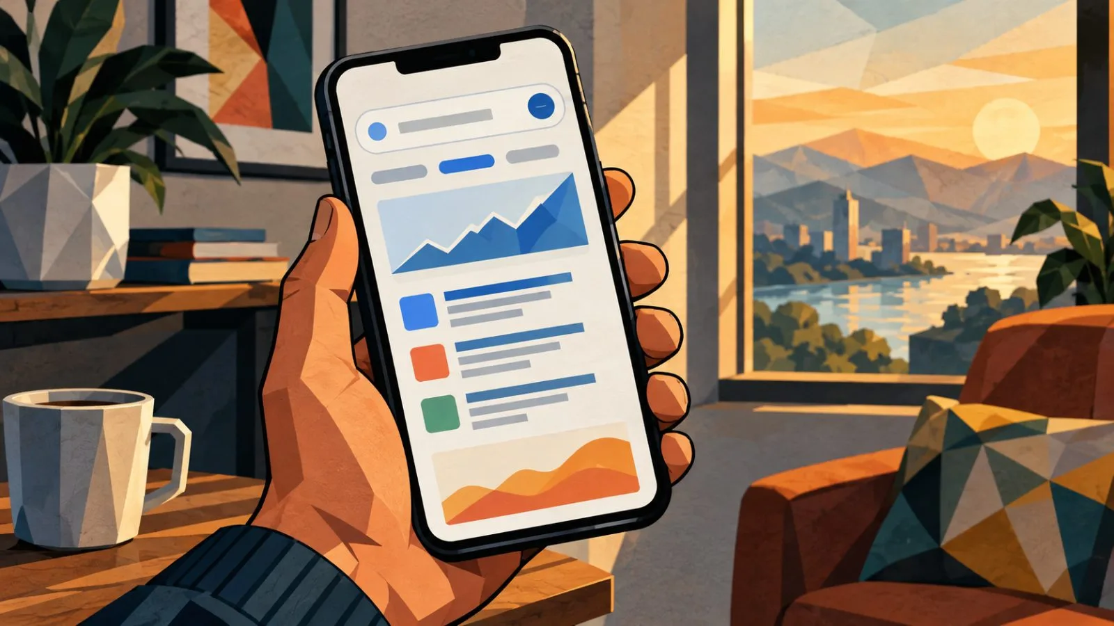 Hand holding a smartphone displaying an unlabeled search interface / TokenPost.ai
