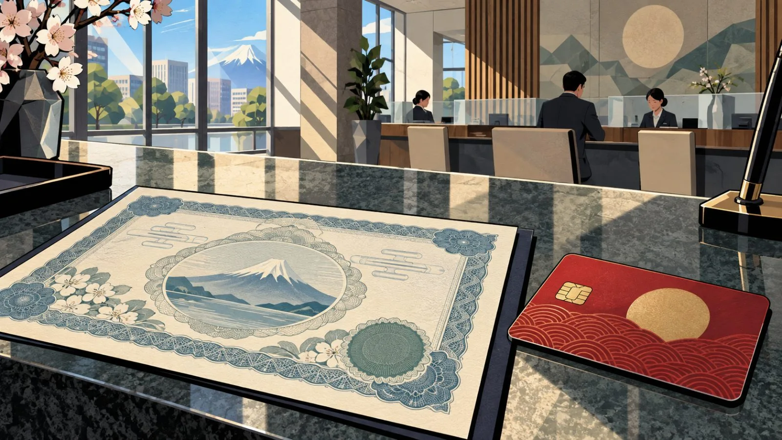 A payment card rests beside a sealed bond certificate on a counter / TokenPost.ai