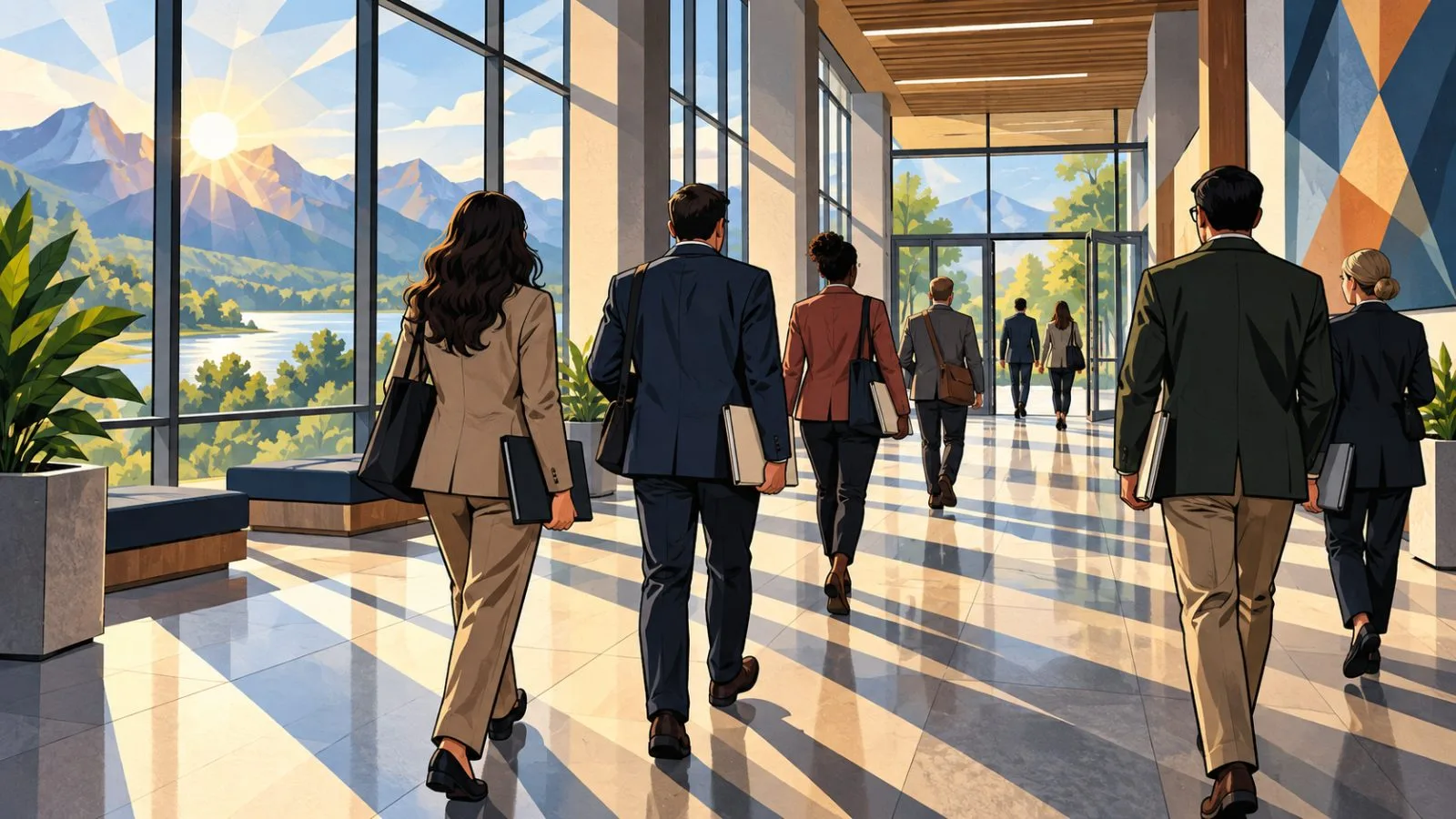 Researchers walk through a sunlit academic conference hallway / TokenPost.ai
