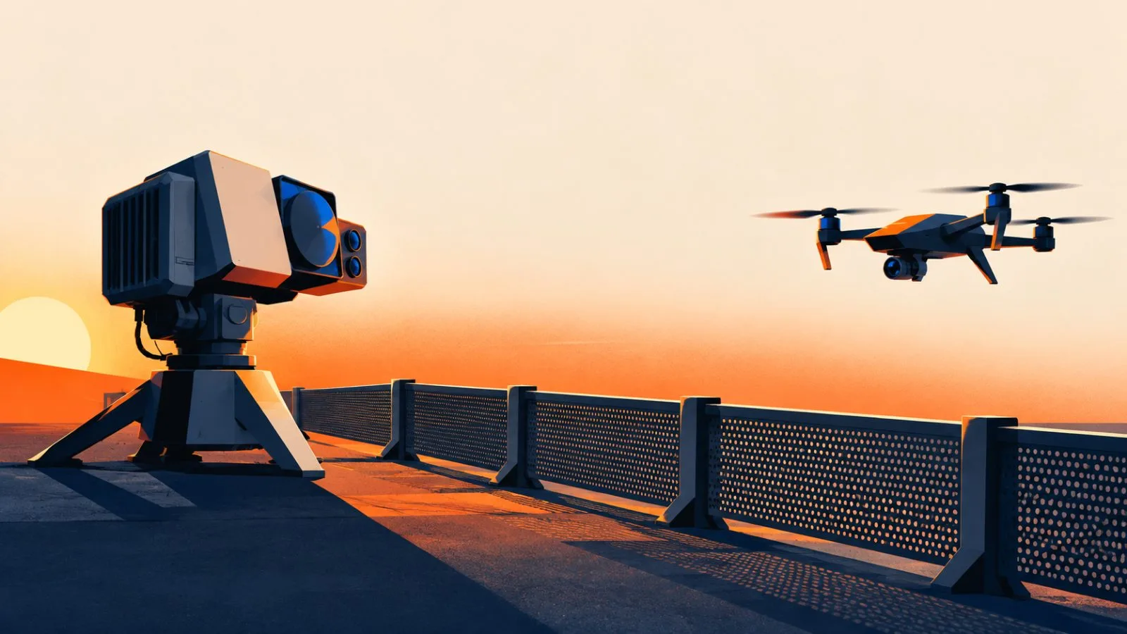 A compact sensor faces a small drone across a metal barrier / TokenPost.ai